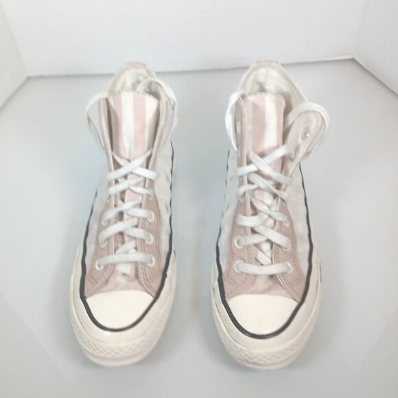 Converse Size 7.5 Chuck 70 Striped Hi Top Shoe Egret/Pink Terry Cloth All Star - Picture 3 of 9